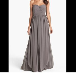 Jenny Yoo Formal Strapless Chiffon Gray Maxi Dress SZ 6